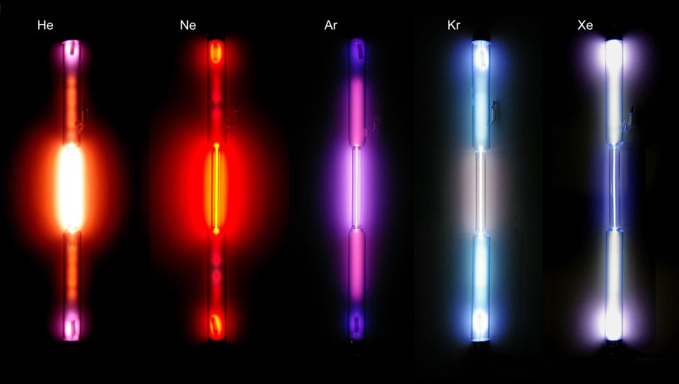 Edelgase Helium, Neon, Argon, Krypton und Xenon in Gasentladungsröhren