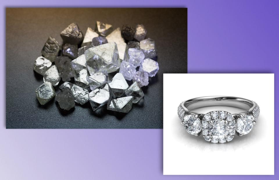 Rohdiamanten und ein Diamantring
