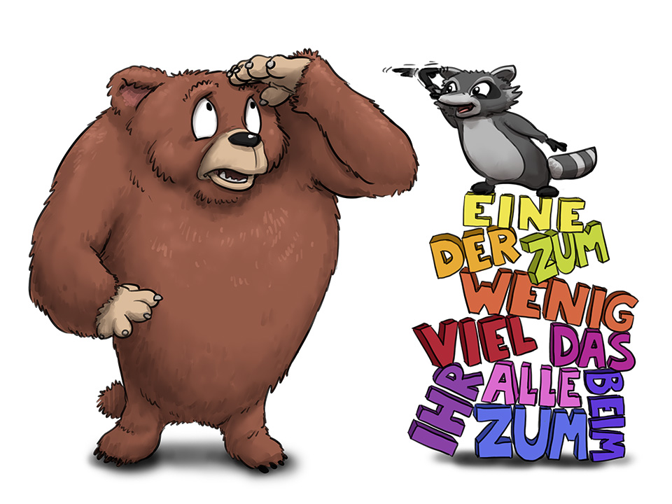 Grafische Darstellung eines Bären und eines Waschbären
