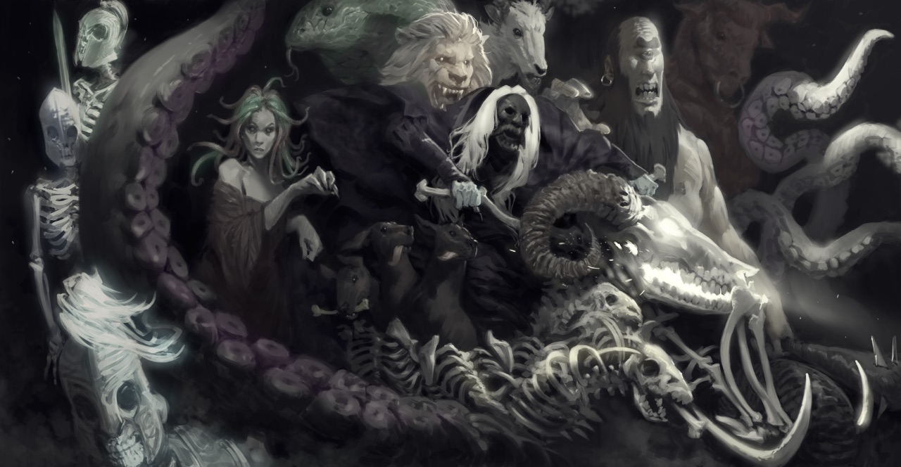 Man sieht Hades auf seinem riesigen Motorrad gemeinsam mit dem Höllenhund Kerberos und vielen Geistern im Schlepptau.
