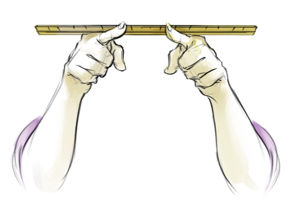 Ein Lineal wird auf zwei Zeigenfingern balanciert